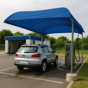 Telo ombreggiante blu per copertura auto in autolavaggio