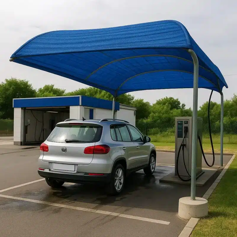 Telo ombreggiante blu per copertura auto in autolavaggio