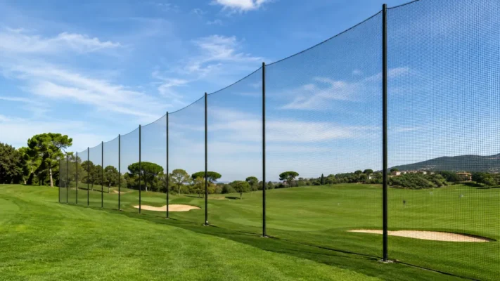 Rete di protezione per campo da golf con pali di sostegno