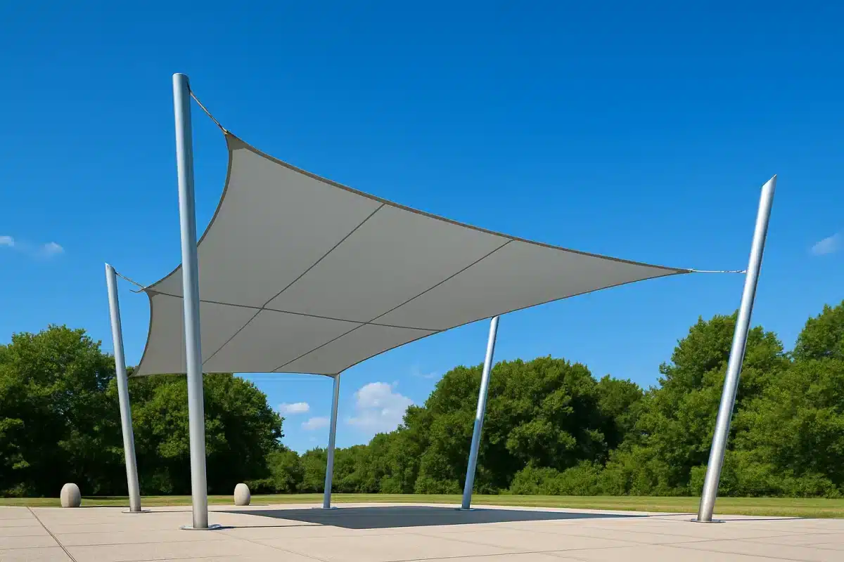 Vela ombreggiante su misura installata in giardino