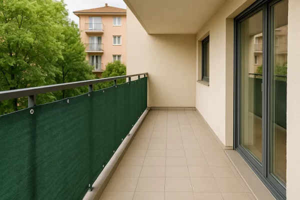 Telo ombreggiante verde per balcone con occhielli e bordatura rinforzata