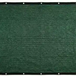 Telo ombreggiante verde con bordatura nera e occhielli, ideale per recinzioni, giardini, campi sportivi e uso agricolo