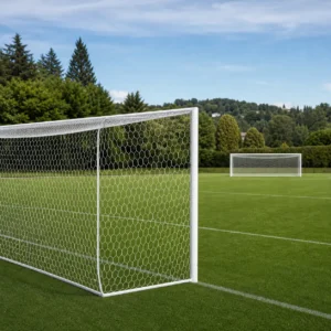 Coppia di reti bianche esagonali senza nodo per porte da calcio 7,50 x 2,50 m