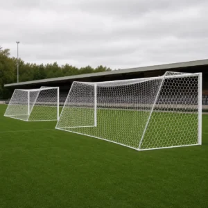 Coppia di reti bianche esagonali senza nodo per porte da calcio 7,50 x 2,50 m con filo Ø 6 mm