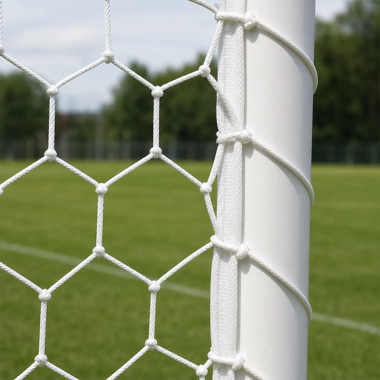 Dettaglio dei nodi e della maglia esagonale della rete calcio ridotta Ø 3 mm