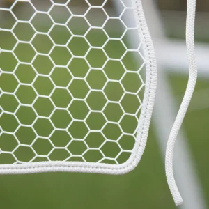 Dettaglio della maglia esagonale senza nodo con filo da 3 mm, corda elastica perimetrale cucita e corda di aggancio