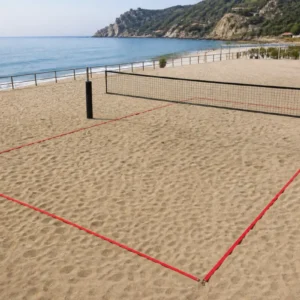 Campo beach volley delimitato da nastri segnalinee rossi in polipropilene