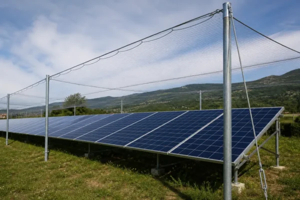 Rete antigrandine sopraelevata per proteggere pannelli solari fotovoltaici