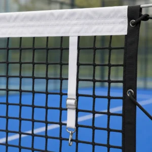 Dettaglio maglia senza nodo, banda e centrorete della rete Padel