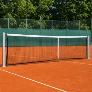 Rete tennis Basic rinforzata installata su campo in terra battuta