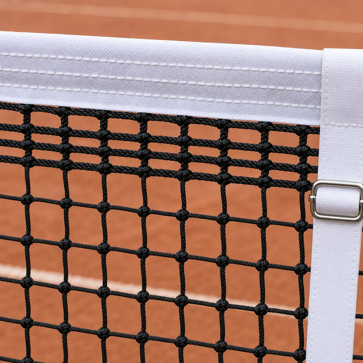 Dettaglio rinforzo superiore rete tennis Basic con sei maglie doppie