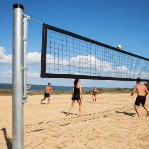 Sostegno competizione in acciaio zincato installato con rete su campo beach volley
